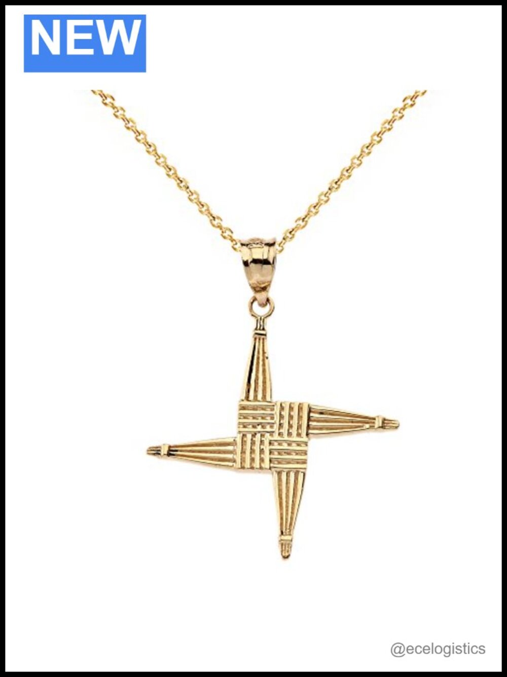 10k Yellow Gold Irish St. Brigid's Wall Cross Pendant Necklace 20"